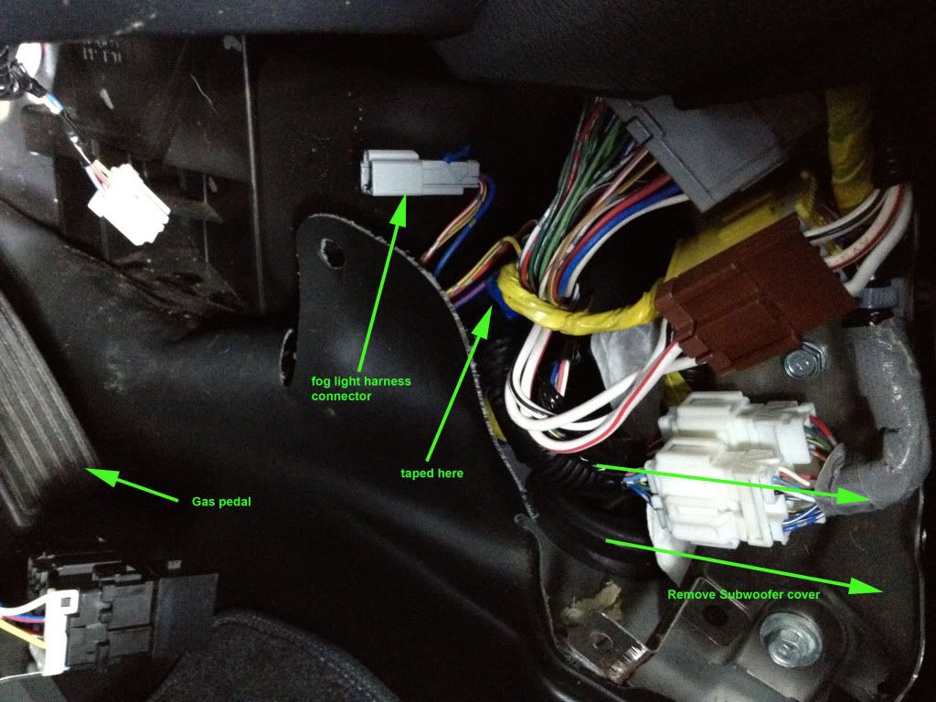 OEM fog light installation locating threepin connector under dash and