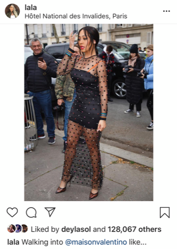 jaiyeorie + Lala showed up at the Valentino show in a sheer Mary Katrantzou polka dot dress 