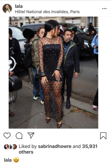 jaiyeorie + Lala showed up at the Valentino show in a sheer Mary Katrantzou polka dot dress 