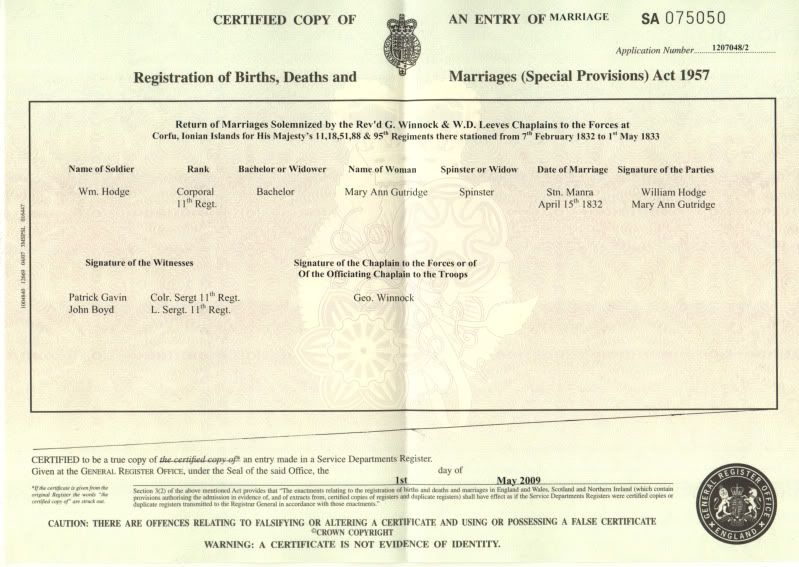 1832 Hodge Gutridge marriage cert