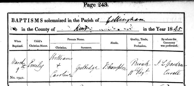 Emiy GUTRIDGE baptism 1845