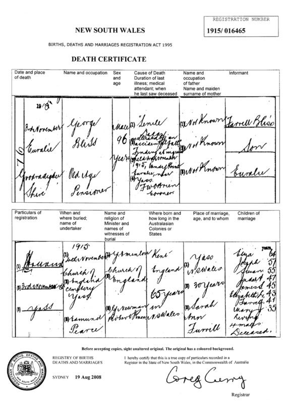 george bliss death certificate