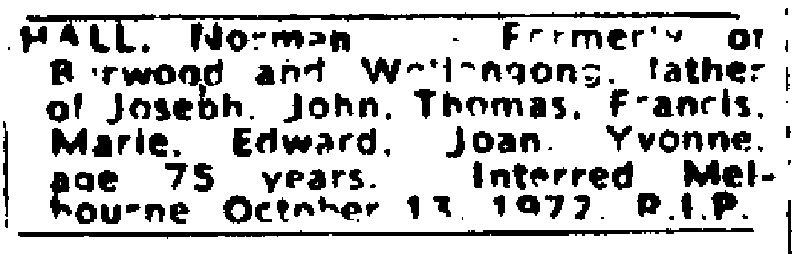 1972 Norman Hall death announcement