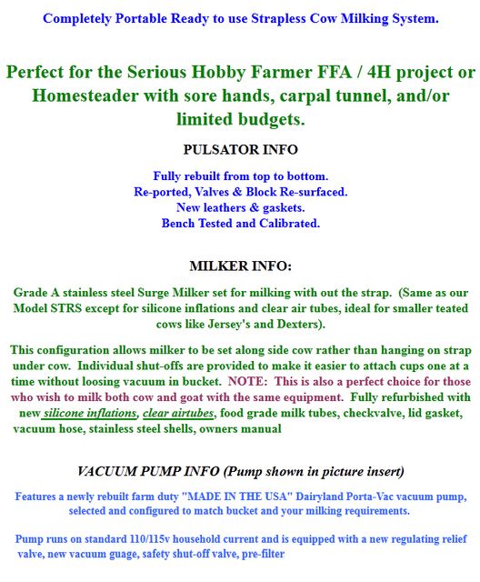 Complete Portable Surge Milker Milking System - Barter Board