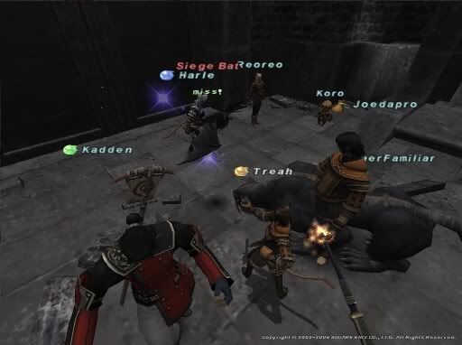 This is us fighting a bat outside of the first banishing gate.  Four people have to stand on switches around the gate in order to open it, and we were frequently asked to do just that for groups of high levels on their way in/out.