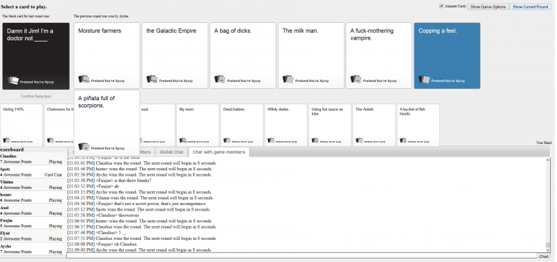 Our Cards against Humanity game...