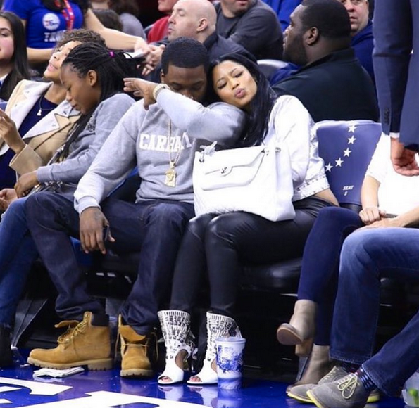 Nicki Minaj & Meek Mill Get Cutesy Courtside At Sixers Game + Meek ...